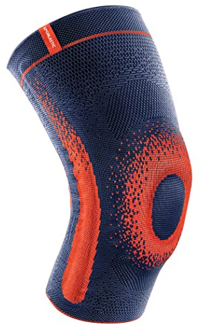 SPORLASTIC GENU-HiT SUPREME Kniebandage, Kniestütze, Orangeblue, Gr. 5 | Für rechts & links, Patellaring, Seitenstabilisatoren, 3D-Silikonprofil, Meniskus, Sportverletzung, Kniearthrose, ergonomisch