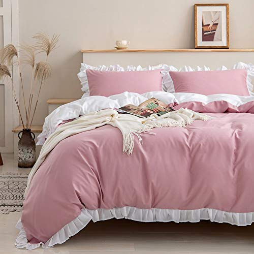 Set di biancheria da letto con volant, di lusso, in microfibra lavata, con copripiumino e federe per cuscini, chiusura con cerniera e lacci angolari, decorazione per camera da letto, 2 pezzi