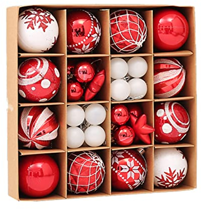 testyu 42 Pezzi Palline di Natale Set, 3 & 6 cm Accessori Decorativi per L'Albero di Natale, Addobbi Natalizie in Color Rosso con Diverse Forme di Palline