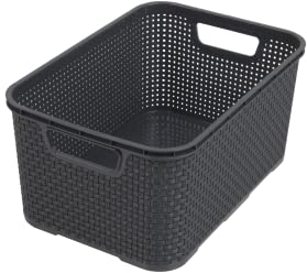BranQ - Home essential universeller, multifunktionaler Korb in Rattan Design, Grösse L 19 l, BPA-frei Kunststoff PP, Anthrazit, 38x27,8x18,5 cm
