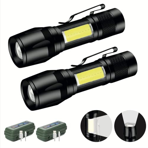 Linterna LED Alta Potencia Táctica - Mini Potentes - Antorcha de mano | Zoomable | 3 modos | 500 Lumens | Camping ciclismo montaña [2 paquetes]