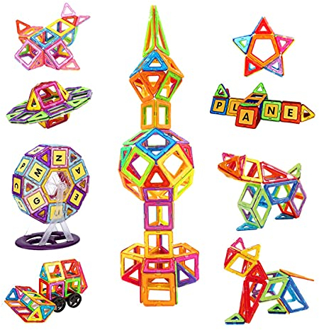 NEOVINSL Magnetische Bausteine ab 3 Jahre Magnetbausteine Magnet Bausteine für Kinder Magnetic Building Blocks 122 Teile Magnetspiele Magnete Kinder Magnetspielzeug Magnet Spielzeug Kinder 3 4 5 6 7