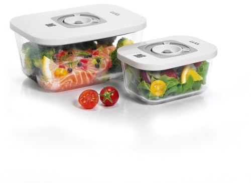 LAICA Smart-Vakuumbehälter-Set aus Glas – 2 Stück (0,5 L + 1,5 L), Frischhaltung bis zu 4x länger, Kompatibel mit einige LAICA Vakuumiergeräten, Unterteil spülmaschinengeeignet