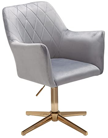 möbelando Schreibtischstuhl Grau Samt Design Drehstuhl mit Lehne | Schalenstuhl 120 kg Höhenverstellbar | Arbeitsstuhl ohne Rollen | Stuhl Schreibtisch Home-Office Drehbar