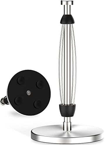 VEHHE Küchenrollenhalter Stehend Edelstahl, Küchenpapierhalter mit Dämpfungseffekt, Arbeitsplatte Küchenrollenhalter Mit Gewichteter Basis und Saugnäpfe, Küchenrolle Halter Silber, Küche, Organisieren
