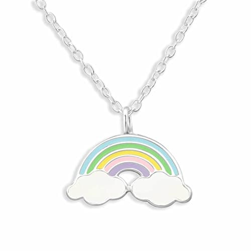 Monkimau Halskette Damen mit Regenbogen Anhänger aus 925 Sterling Silber Rainbow Necklace Silver Women Charm Kette Schmuck Geschenke für Kinder Mädchen Frauen