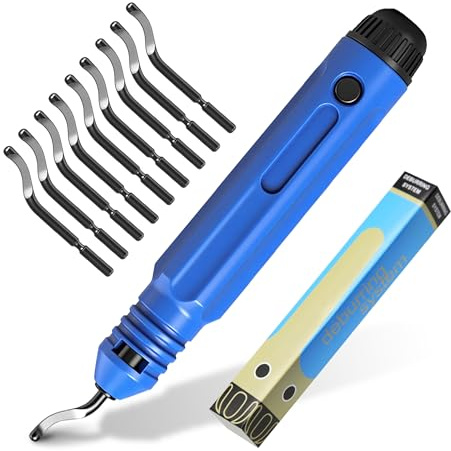 AMTAST Entgratwerkzeug mit 10 Hochgeschwindigkeitsstahlklingen Flexibles Rohrentgratwerkzeug mit Schwenkklingen Rutschschutzgriff für den 3D-Druck Metall Kupfer Aluminium Stahl (Modell AMD016)