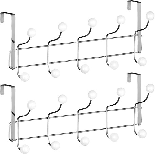 SR ESSENTIALS Pack of 2 White Over Door Hanger for Clothes Hanging, Heavy Duty Hooks Bedrooms Bathroom, 10 Stainless Steel Storage Coat, Towel, Purse, Robe, Keys, SRE-1033, Large Size