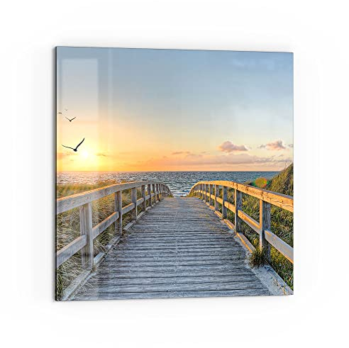 DEQORI Küchenrückwand Glas | Motiv Dünenweg zum Meer | 60x60 cm | Bad- oder Herd-Rückwand | Herdblende Spritzschutz für Küche & Badezimmer | Moderne Deko für Fliesenspiegel