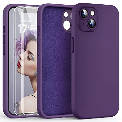 HATOSHI 3-in-1 iPhone 13 Hülle mit 2 Stück Schutzglas, Flüssig Silikon Anti-Rutsch Kratzfestes Stoßfest Handyhülle iPhone 13 Schutzhüll, Dunkellila