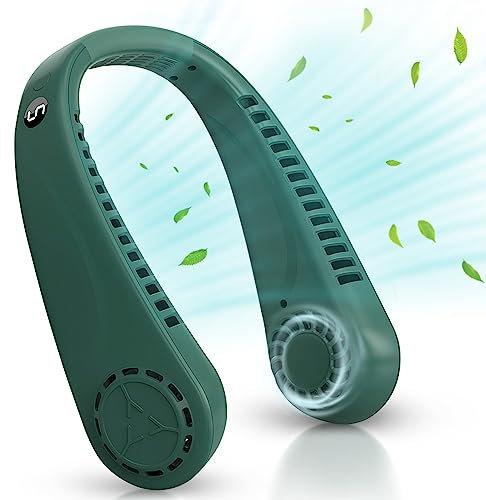 FADACHY Portable Neck Fan,3000mAh Battery Operated LED Display Cooling Neck Fan, 5 Speed Bladeless Around Wearable Mini Personal Fan, Hands Free Travel Fan for Camping Office Outdoor