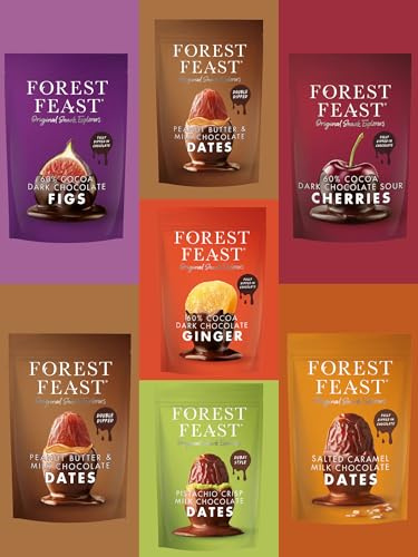 Forest Feast Chocolate Covered Fruit 7 Bags - Dried Fruit Dipped in Chocolate Delicious Snack