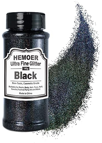 Noir Paillettes Ultra Fines, 140g en Résine Paillettes Métallique pour époxy, Gobelets, Bougies, Arts de la Peinture, Cheveux, Visage, Corps, Yeux, Nail art, Festival