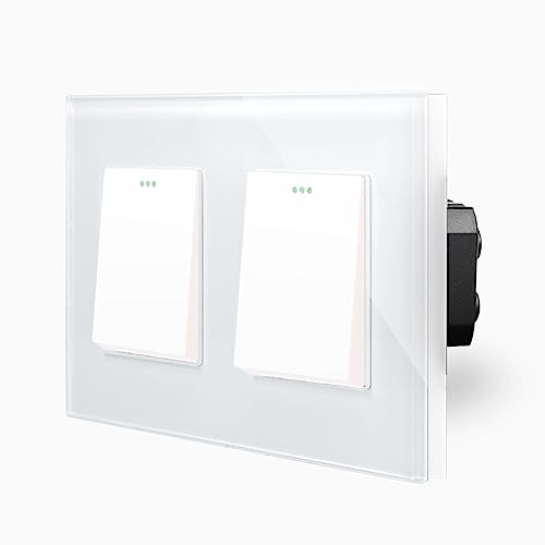 2x Wipp 1-facher Lichtschalter und Wechselschalter Wandschalter 1-Weg für UP DE Unteputzdose im 2-Fach Glasrahmen Glas Wandblende Weiß Kipp Schalter LUXUS-TIME