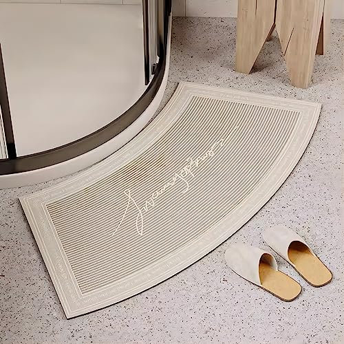 EUPXRHY Curved Shower Mats Grey, Strong Absorbent Curved Bath Mat for Round and Corner Shower, Fast Drying Corner Bath Mat, Rubber Non-Slip Bottom Shower Mat Outside Shower,A,18x40inch/45x100cm