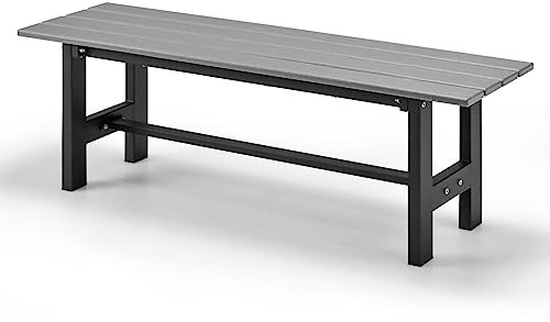 GOPLUS Gartenbank, wetterfeste & lichtechte Sitzbank, stabile Parkbank mit Metallgestell & verstärkter Querstange, Terrassenbank für Garten Hof Balkon, 120×36×40,5cm (Grau)