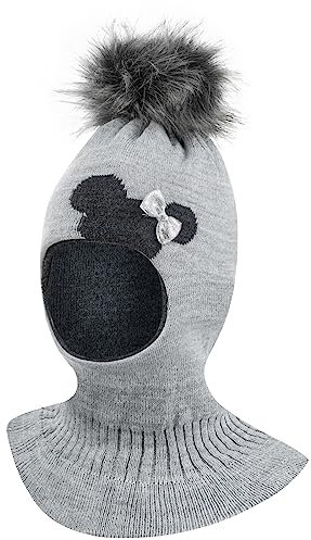 Smarilla Wintermütze Schalmütze Strickmütze Schlupfmütze warme Mädchenmütze Bommelmütze, Farbe: Grau-Dunkelgrau, Größe: 50-52