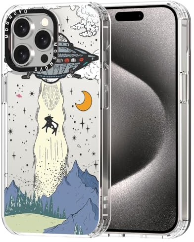 MOSNOVO Case for iPhone 15 Pro Max, [Buffertech 6.6ft Military-Grade Drop Protection] [Anti Peel Off Tech] Clear TPU Bumper Phone Case Cover Design - UFO