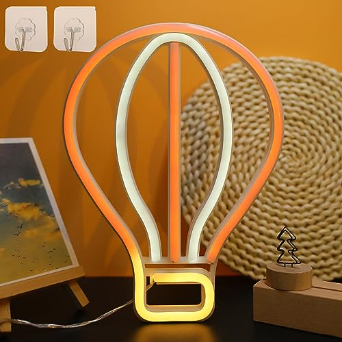 DWOOKE Hot Air Balloon Neon Sign, LED Neon Lights, Orange & White, USB/Battery Operated, Wall Mount, Bedroom & Living Room Decor