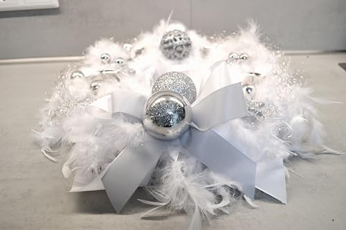 Adventskranz weiß grau 40 cm ohne Kerzen Federkranz Advent