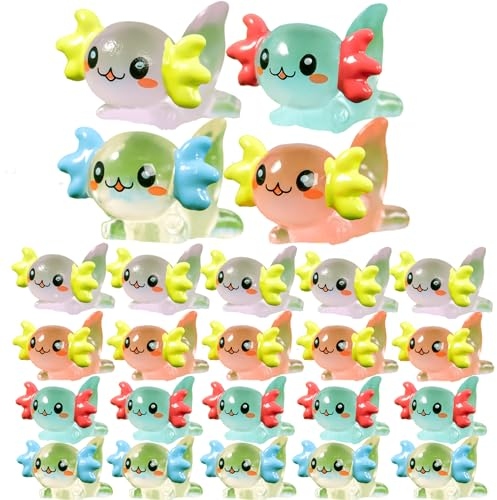 Wedhapy Mini Axolotl Harz Charms 24 Stück Niedlicher Cartoon Leuchtend DIY Dekoratives Axolotl Spielzeug Mini Axolotl Für Bonsai Pool Puppenhaus Aquarium Tischplatte