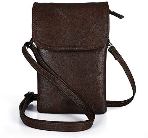 befen Echtleder Handytasche zum Umhängen, Handy Umhängetasche Damen Klein, Handtasche mit Geldbörse zum Umhängen Leder, Crossbody Bag Damen mit Verstellbarer Riemen und Schlüsselanhänger, Braun