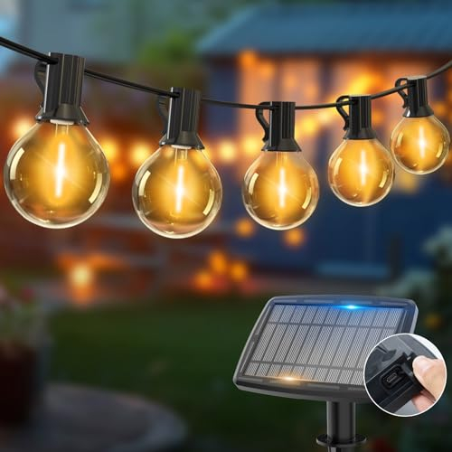 Woolmug Lichterkette Außen Solar, 23M 30+3 LED Solar Lichterkette Glühbirnen Aussen, 4 Modi USB Wasserdicht Solarlichterkette für Garten, Hochzeit, Balkon, Haus, Weihnachten Deko, Warmweiß