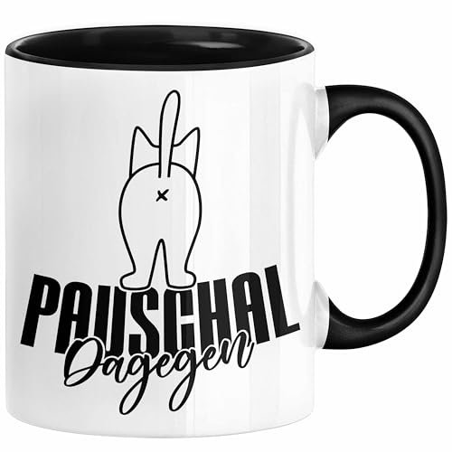 Katzen Tasse Pauschal Dagegen Katze Katzenliebhaber Kater Geschenk Miau Katzenbesitzerin Geschenkidee Humor Kaffee-Becher (Schwarz)