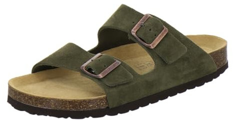 AFS-Schuhe 3100 Bequeme Schlappen für Herren Leder, Hausschuhe Arbeitsschuhe, Made in Germany (46 EU, moos)