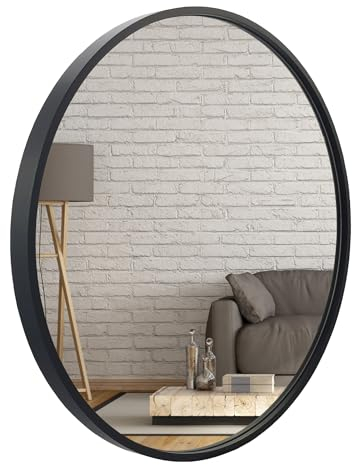 BD ART Wandspiegel Rund Spiegel 80 cm mit Schwarz eleganter Holzrahmen