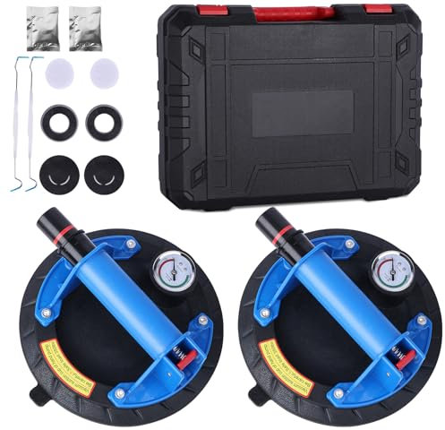 Ventouse Vitre 8 2 Pièces, Ventouse Carrelage avec Manomètre de Sécurité, Capacité de Levage 360kg Pour soulever des vitres, plaques, carrelages et meubles pour le levage de surfaces lisses