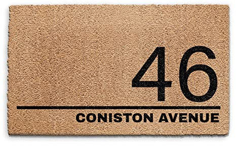 Personalised Doormat (45cm x 75cm) Small, Customise with Name, Initial, Text, Coconut Core Fibre Heavy Duty Mat, Rug, House Road Name and Number Indoor Natural Coir Wide Door Mat