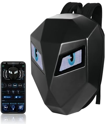 Bewinner LED Motorrad Rucksack Cooles Design – 3D Hartschalen Motorradrucksack mit Programmierbarem Vollfarbbildschirm, wasserdichte Reithelmtasche für den Außenbereich