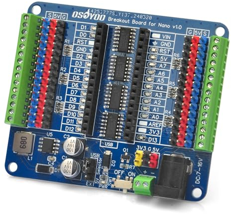 OSOYOO Nano IO Shield Breakout Board con LED de Estado GPIO, Soporte de expansión de Terminal para Arduino Nano