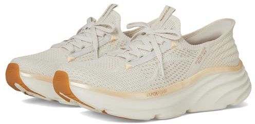 Skechers Women's D'Lux Vapor Evening Glow Slip-On Sneakers, Natural Knit/Gold Trim, 3 UK