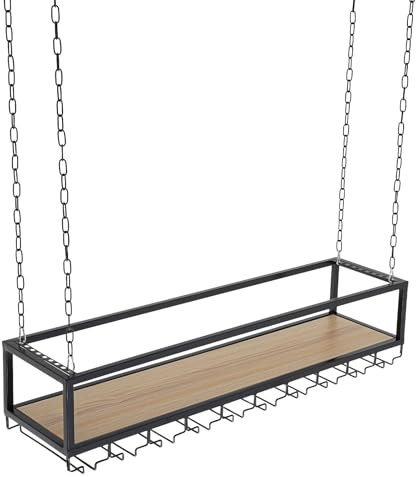 Fricienc Weinglasregal für die Decke 100cm hängendes Weinregal mit Glashalter und Regal industrieller hängender Weinflaschenhalter für Bartheke Küche