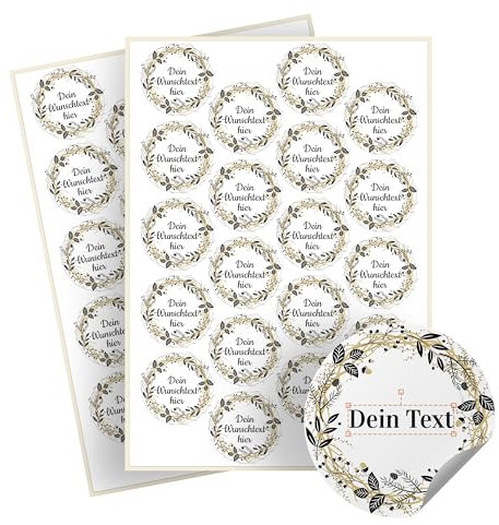 Weihnachtssticker selbst gestalten – 40 personalisierte Aufkleber - Stickerbögen – rund, Ø 5 cm – Weihnachtsetiketten als Geschenkaufkleber – Sticker mit Namen - Kranz - Motiv 2