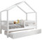 TIMBEE MURLO - Duo Holzbett - in Hausform mit Gitter, Sprossen und Schublade - Skandinavischer Stil - Massive Konstruktion aus Naturholz - Option mit Schlaffunktion - Weiß - 70x140cm