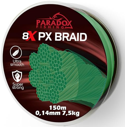 Paradox Fishing 8X PX geflochtene Angelschnur I Tarngrün 500M - 0,14mm - 7,5kg – Angelschnur geflochten- 8fach eng geflochten – perfekt zum Spinnfischen