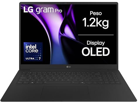 LG gram Pro 16Z90TP, Notebook 16 OLED 2880x1800, Intel Core Ultra 7 (Serie 2) 255H, 16GB RAM, 1TB SSD, Ultraleggero solo 1.2 kg, Batteria 77Wh, Windows 11 Home, Tastiera italiana, Tasto Copilot, Nero