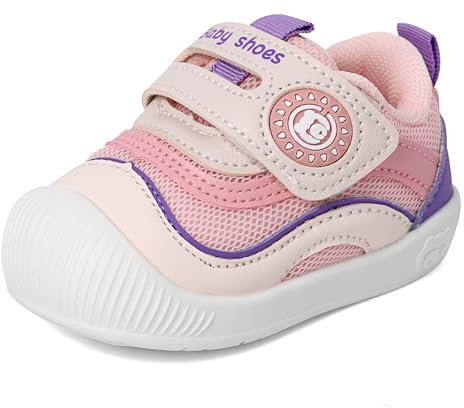 MASOCIO Chaussure Bebe Fille Premier Pas Baskets Bébé Chaussures de Marche Souple Chausson Taille 24 Rose