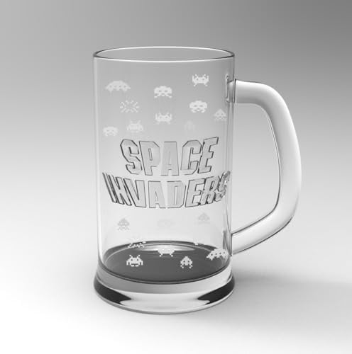 Space Invaders Bier Glas - 80er Jahre Accessoires - 350 ml - Retro Geschenke für Gaming Fans - Erinnerung an an Kultspiele der 80er Jahre
