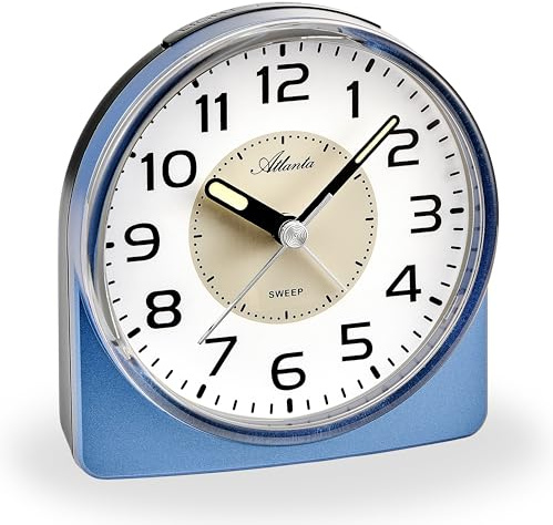 Atlanta Wecker ohne Ticken Geräuscharm mit Licht Snooze Quarz Analog Blau 10 x 10 x 5 cm - 1996-5