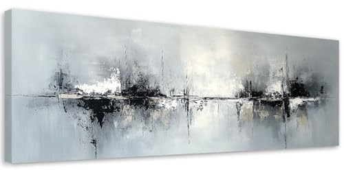 Feeby Leinwand Bilder - Bild Wohnzimmer - Schwarz Weiß Abstraktion - 150x50 1tlg - Deko Schlafzimmer Groß - Dekoration Canvas - Gemälde - Modern Wandbilder - Kunstdruck