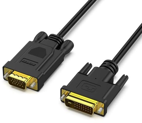 coalwop DVI to VGA Cable 1.8M, DVI-D 24+1 to VGA Male to Male Gold-Plated Connectors Digital Video Adapter Support 1080P For Monitor TV PC Laptop Gaming HDTV Projector