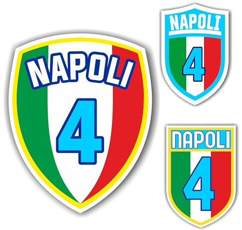 Adesivo Scudetto Napoli 4 tricolore mod. 4 sagomato (2 ADESIVI DA 10 cm. OMAGGIO inclusi nel pacco) cm. 10