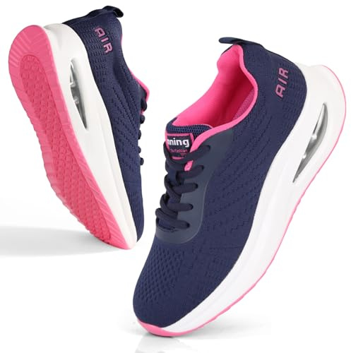 Mioceko Womens Air Cushion Running Shoes Ladies Trainers Arch Support Sneakers Breathable Waking Shoes Navy Rose 7 UK