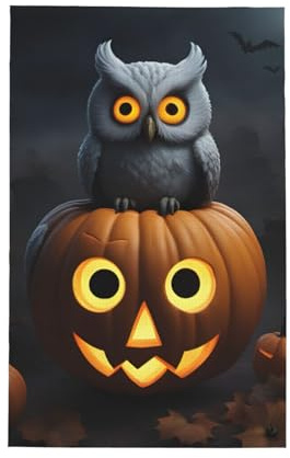 BGSHJVF Toallas de cocina con estampado de calabaza, búho, fantasma, Halloween, trapos de cocina de tejido gofre, perfectos para secar, limpiar y uso diario