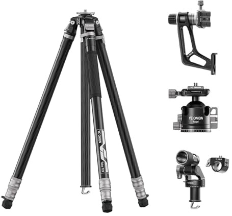 YC Onion Tako T23 Tripod with BC44 Ball Head, Gimbal Head and Over Head Rig Kit, Lightweight Foldable Camera Tripod with One-Flip Design, Multi-Angle Shooting, Foldable for Travel/Outdoor Photography
