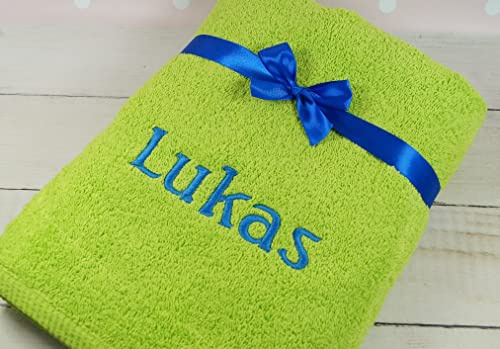 Personalisiertes Handtuch 70x140 cm Apfelgrün – mit Namen bestickt – 100 % Baumwolle, OEKO-TEX®, 500 g/m², hochwertiges Frottee, Badetuch mit Aufhängeschlaufe, Geschenkidee (Grün, 70 x 140 cm)